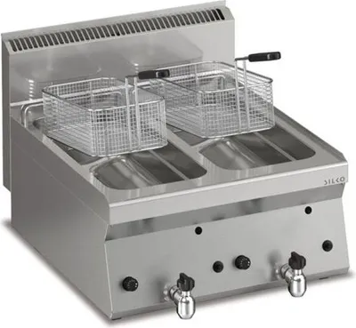 Obrázek produktu pro Plynová fritéza KBS 2 x 8 litrů, stolní jednotka, 14 kW, 600x650 x 295 mm, nerezový vypouštěcí ventil