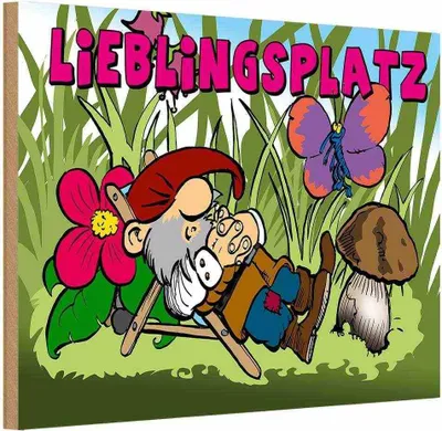 Produktbild von vianmo Holzschild 20x30 cm Lieblingsplatz Zwerg im Garten Dekoration