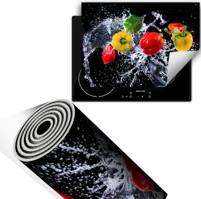 Produktbild von Herdabdeckplatte 70x52 cm Glaskeramikkochfeld Abdeckung Anti Rutsch Matte Aufrollbar, Schwarz Paprika