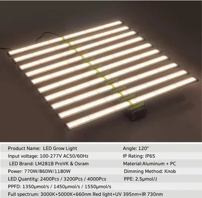 Obrázek produktu pro Světelný zdroj pro pěstování rostlin s plným spektrem, 770 W - stmívatelná LED lampa pro skleníky a sazenice s vysokou hodnotou PPFD
