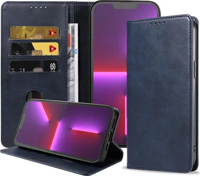 Produktbild von Smartphonica iPhone 13 Pro  Kunstledertasche mit Magnetverschluss und Kartenhaltern Buchhülle - Blau