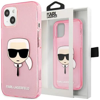 Produktbild von Karl Lagerfeld KLHCP13SKHTUGLP iPhone 13 mini 5,4" /rosa Hardcase Glitter Karl's Head Handytasche
