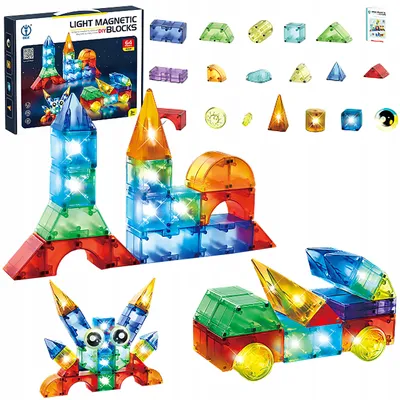 Image de DK Blocs de construction magnétiques lumineux 3D, 64 pièces