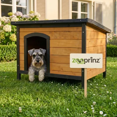 Produktbild von zooprinz Hundehütte Carlo Bitumen Klappdach Holzfüße mit Kunststoffkappen Wetterfest 86x62x60cm (BxHxT)