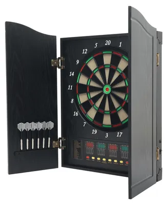 Produktbild von Elektronische Dartscheibe - Wandmontiertes Dartboard-Set - 4 LED-Displays - 243 Spiele in 27 Modi - Bis zu 16 Spieler - 12 Pfeile + 88 Softtips - Schwarz
