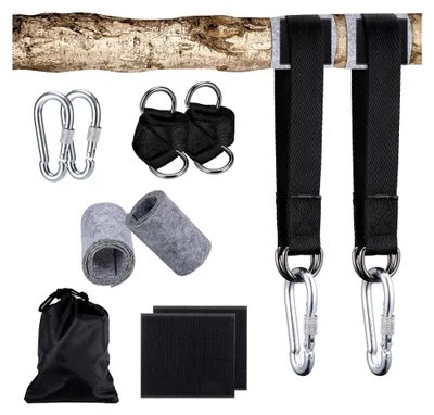 Produktbild von Befestigung für Schaukeln, 2 Stück Hängemattenbefestigung, 40 cm, Baumschutzpolster, Aufhängungsgurt-Set, Baum-Befestigung, Karabiner