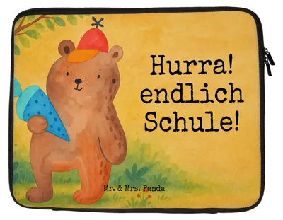 Produktbild von Mr. & Mrs. Panda Laptop Tasche Bär Schultüte Design 20 x 28 cm - Weiß - Geschenk, Laptoptasche, Teddy, Notebooktasche, Erster Schultag, Sleeve, Grundschule, Schulbeginn