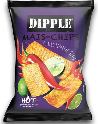 Produktbild von Dipple Mais‑Chips Chilli‑Limette 90 g Chips Dippen Knabbern Mais