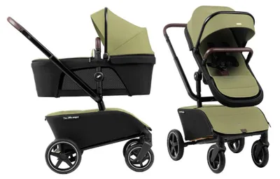 Produktbild von The Jiffle Wagon Green – 3-in-1 Kinderwagen, Mitfahrbrett & Bollerwagen, ab Geburt, 57 kg Traglast, kompakt faltbar