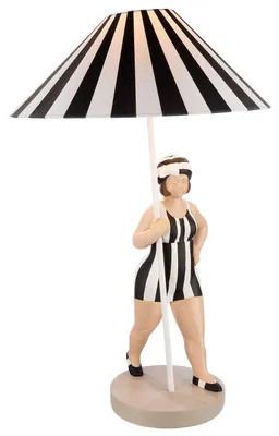 Zdjęcie produktu dla Lampa stołowa "Gilde", model "Badenixe", "Becky", wzór: kropki i paski, materiał: żywica syntetyczna, tkanina, kolor: czarny, opakowanie: 1 sztuka, wysokość: 60 cm, średnica: 38,5 cm, numer produktu: 37053, kod kreskowy: 4063387370537