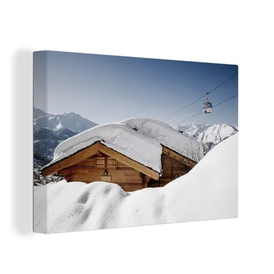Produktbild von OneMillionCanvasses® - Leinwandbilder - 150x100 cm, Schnee auf einer Hütte in der Schweiz, Wandbilder Kunstdruck Wanddekoration