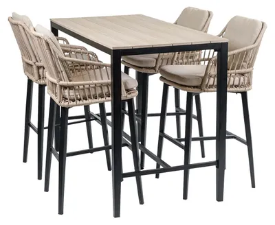 Produktbild von 5-teiliges Gartenbar-Set | 4 Isabel Barhocker |  Limasol Bartisch 150 x 75 cm Holz  | Sand & Holz