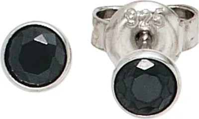 Produktbild von Ohrstecker Stecker Zirkonia schwarz rund 4,4mm 925 Silber Ohrschmuck