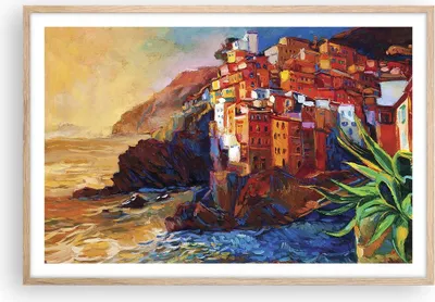 Produktbild von Gerahmtes Poster - Rahmen in heller Eiche - Manarola Bunt Öl - 91,5x61 cm - Wand Bild - Wanddeko - Wandbilder - Kunstposter - Wandposter - Bilderrahmen - Bilder - Kunstdruck - Wandbild P2NAA91x61-4164