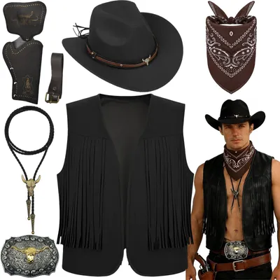 Imagen del producto de Solidchoice - Set de accesorios de disfraz de vaquero para hombre, compuesto por 7 piezas