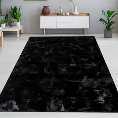 Produktbild von Teppich schwarz Hasenfell-Optik elegant weich mit feinem Schimmer modern Größe - 140 x 200 cm