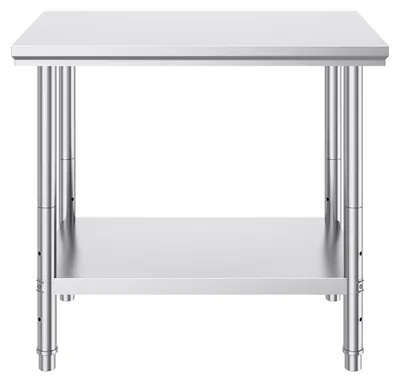 Produktbild von Edelstahl Arbeitstisch 260 kg Traglast, Gastro Zubereitungstisch, verstellbare Füße, rostfrei | 90×60×80 cm | 2 Ablagen | Küche & Garage