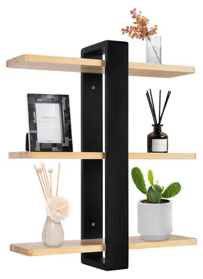 Image de Étagère murale flottante, 50 x 58 cm, étagère murale en bois, étagère décorative, étagère à trois niveaux pour