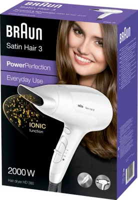 Produktbild von Braun Haartrockner Satin Hair 3 HD380 PowerPerfection mit Ionentechnologie weiß