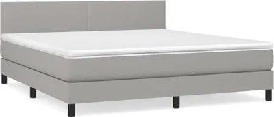 Image de Lit avec sommier à lattes, matelas ressorts ensachés et surmatelas mousse, tissu polyester gris clair, tête de lit réglable, 160x200 cm