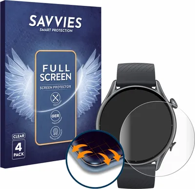 Produktbild von 4x Savvies Fullscreen Schutzfolie für Huami Amazfit GTR 3 Displayschutz Folie Fullcover Klar Transparent