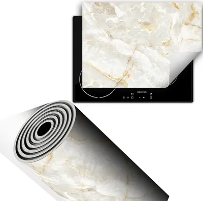 Produktbild von Herdabdeckplatte 70x52 cm Glaskeramikkochfeld Abdeckung Anti Rutsch Matte Aufrollbar, Marmor Weißlich