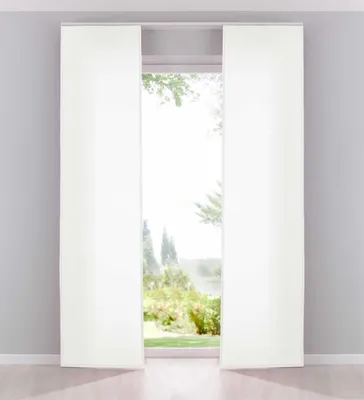 Produktbild von 2er Pack Flächenvorhänge Schiebegardinen »Palermo« komplett Set Cationic blickdicht Leinen Optik natura seidenmatt HxB 245x60 cm Weiß Landhaus Stil 204411-2