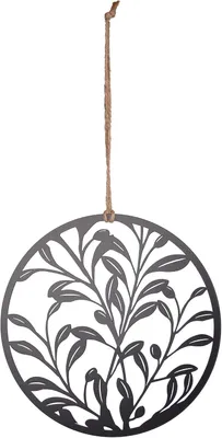 Productafbeelding van Hanger olijfbladerornament van metaal om op te hangen - Wanddecoratie - Deurdecoratie - 25 cm - Zwart