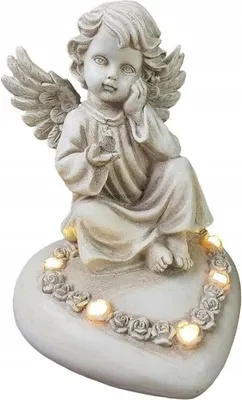 Immagine prodotto di Candela ANGELO seduto su un cuore, illuminata a LED, per TOMBA 18 CM