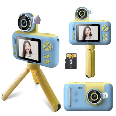 Produktbild von 1080P Kinder-Digitalkamera Mini-Videokamera fuer Kinder mit Umhaengeband Mini-Desktop 32 GB Speicherkarte Stativ Geburtstag Weihnachtsgeschenk fuer Jungen Maedchen