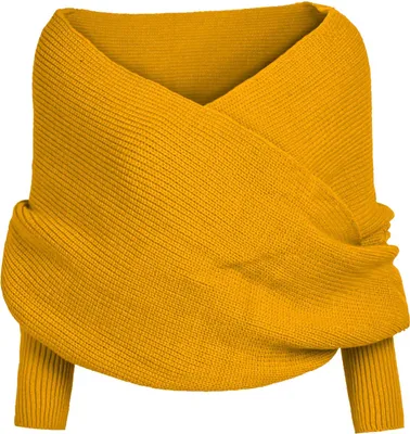 Produktbild von Gestrickter Schal mit schulterfreien Ärmeln einfarbig y Pullover Wickelschal Schal Herbst und Winter warmer Pullover-Schal-Gelb