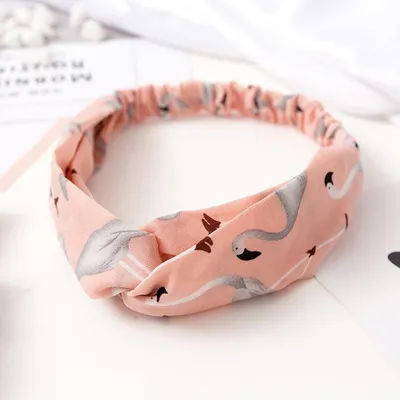 Immagine prodotto di Cerchietto in raso con stampa di fenicotteri - Rosa tenue, stile femminile