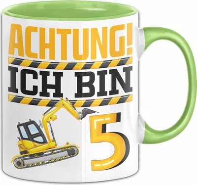 Produktbild von 5. Geburtstag Geschenk Tasse Becher Jungs Baustelle Geburtstagsgeschenk Achtung Ich Bin 5 (Grün)