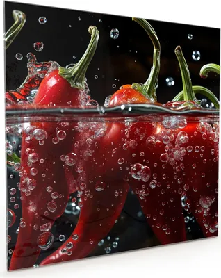 Produktbild von Küchenrückwand Spritzschutz Glas mit Motiv Paprika im Wasser 40 x 40 cm