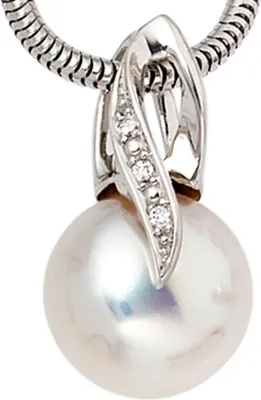 Produktbild von JOBO Anhänger 585 Gold Weißgold 1 Süßwasser Perle 3 Diamanten Brillanten 0,01ct.