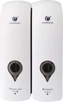 Produktbild von CHUANGDIAN 300ml * 2 Wandmontierter Doppelkopf Manueller Seifenspender Duschgel Fluessiges Shampoo Dispenser Halter fuer Hotel Bad - Weiss
