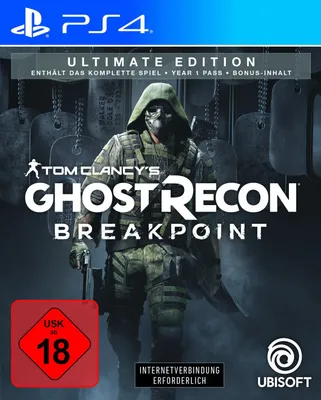 The image is the cover art for the video game 'Tom Clancy's Ghost Recon: Breakpoint - Ultimate Edition' for PlayStation 4.