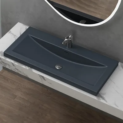 Produktbild von doporro Waschbecken Einbauwaschbecken aus mineralguss in Anthrazit |BTH: 100x48x13 cm| Waschtisch Waschplatz| Col01