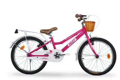 Productafbeelding van Pilot kinderfiets, 20 inch, voor meisjes – stalen frame, V-rem, 1 versnelling, mand, bagagedrager, spatborden – roze/wit
