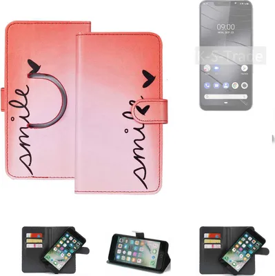 Produktbild von K-S-Trade Schutzhülle Handyhülle kompatibel mit Gigaset GS195 Hülle cover bookstyle Etui ''smile'' rot Standfunktion Kameraschutz (1Stk)