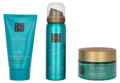 Produktbild von 48h Hydrating Body Cream 70ml/Schaumiges Duschgel 50ml/Weiches Körperpeeling 125g Rituals Trial Karma Set