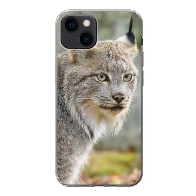 Produktbild von MuchoWow® Handyhülle Schutzhülle Hülle für iPhone 13 mini Luchs - Wald - Grau Silikon Softcase Handy Hülle - Softcase