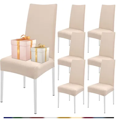 Produktbild von Universelle Stretch-Stuhlhussen für Esszimmerstühle - Set von 6 Beige Stücke