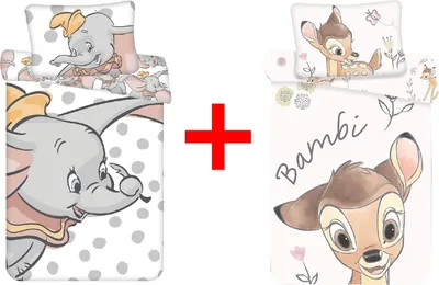 Produktbild von Disney Dumbo Bambi Rehkitz Kinderbettwäsche, Bettdecke 100 x 135 cm + Kopfkissen 40 x 60 cm, 100% Baumwolle, 2er-Geschenkset