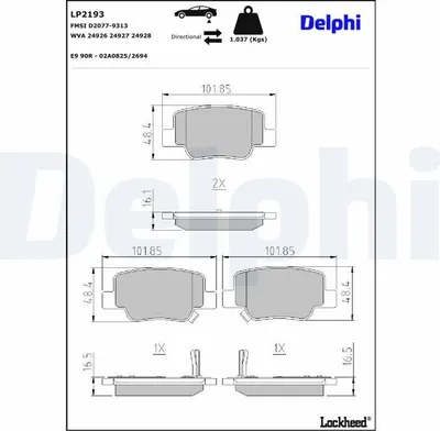 Produktbild von DELPHI Bremsbeläge Satz Hinten Bremsklötze für TOYOTA Verso (R2) LP2193