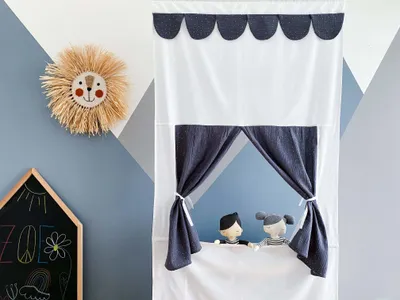 Produktbild von KraftKids Puppentheater Musselin goldene Punkte auf Grau Musselin goldene Punkte auf Grau