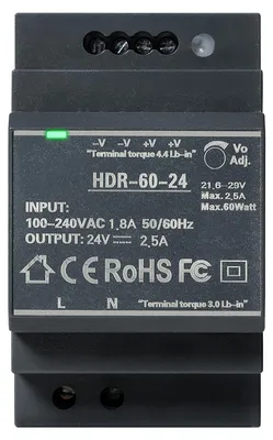 Obrázek produktu pro HDR-60-24 DC 24V 2,5A 60W spínaný napájecí zdroj na DIN lištu, průmyslový napájecí zdroj