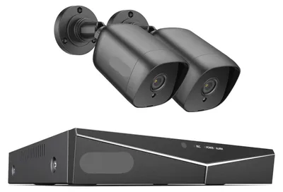 Imagen del producto de Sistema de cámaras de seguridad: DVR de 4 canales con 2 cámaras IP exteriores de 2MP, grado de protección IP66, resolución 1080P y disco duro de 1TB. Color: