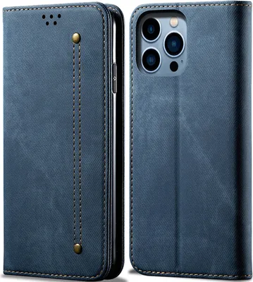 Image de Etui pour iPhone 15 Pro Max, étui portefeuille en cuir avec fermeture magnétique et socle bleu