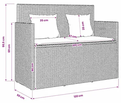 Image de vidaXL Banc de jardin avec coussins noir Poly rotin